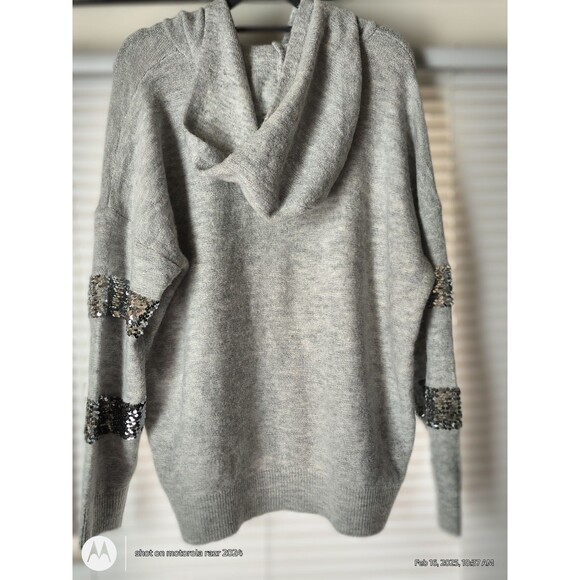 Nine West Women's Gray Hooded Sequin Sweater Size XXL - Picture 10 of 12